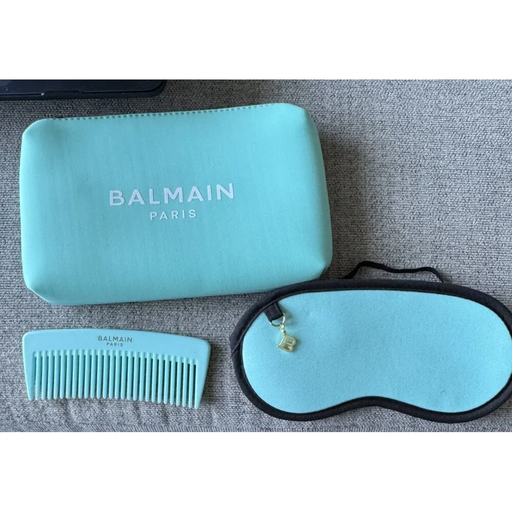 Balmain neoprene cosmetic bag pouch with comb & eye mask NEW